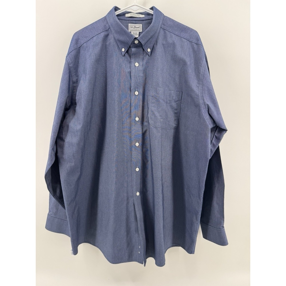 LL Bean 209410 Wrinkle Resistant Button-Down Shirt Long Sleeve 17.5X35 Dark Blue